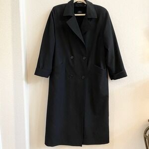 Sanyo Men's Size 44R Black Overcoat with Wool Liner Trench Coat Rain Jacket